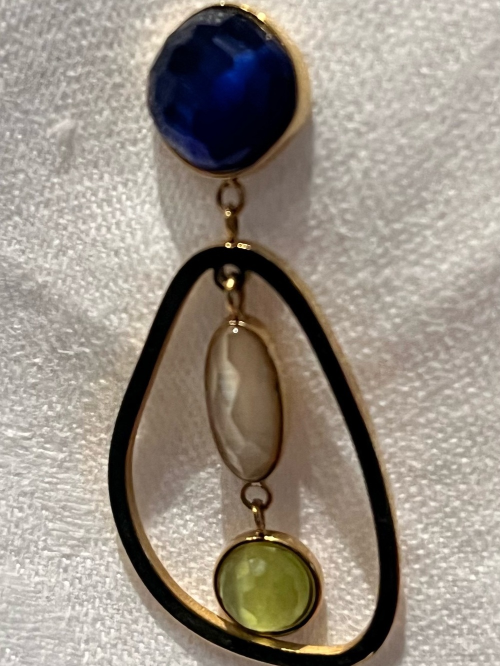 Women’s Drop Earrings with semi-precious Blue, Cream and Light Green Stones
